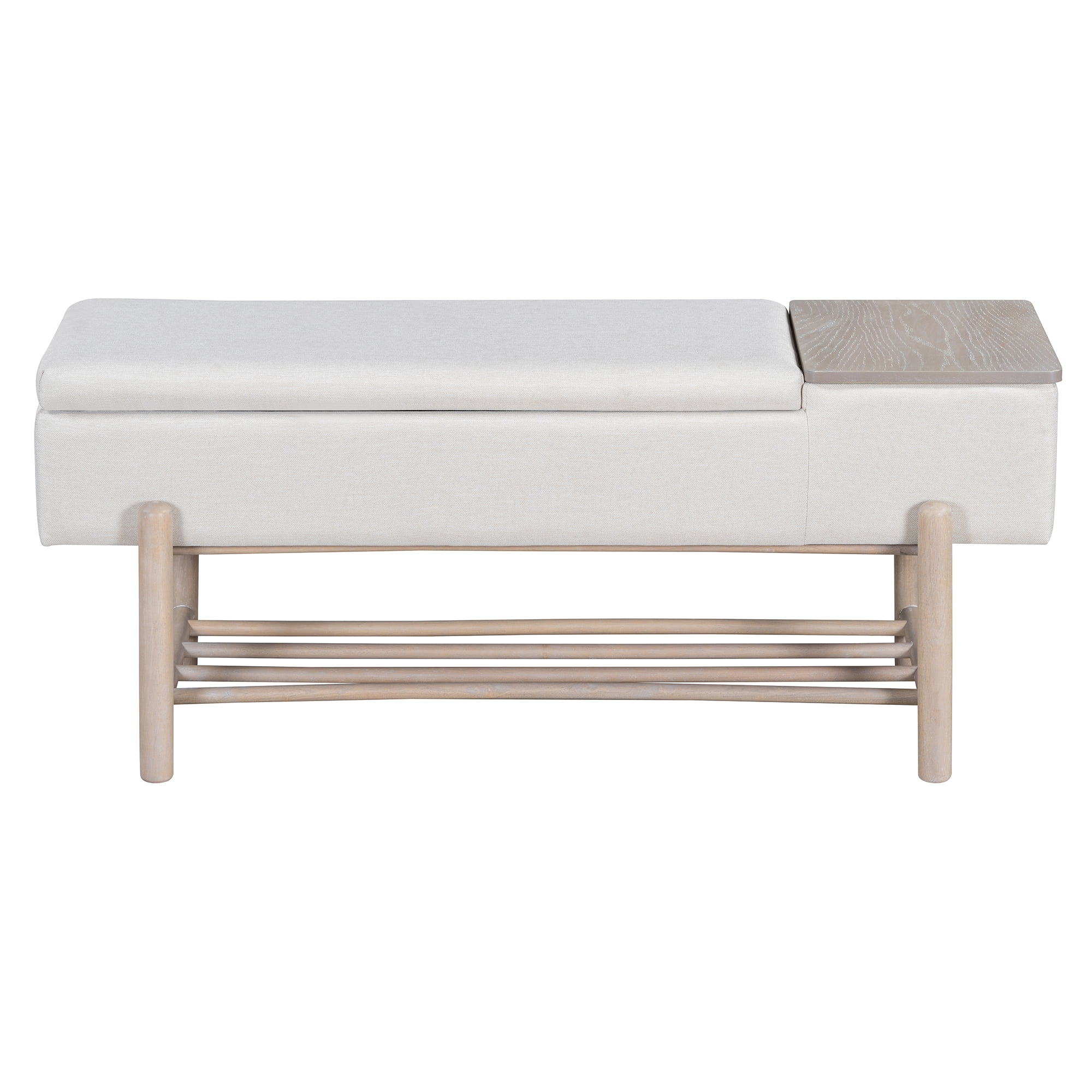 Euroco Farmhouse Upholstered Storage Bench with Hidden Compartment, Modern Entryway Bench for Living Room, Entryway, and Hallways (Natural)