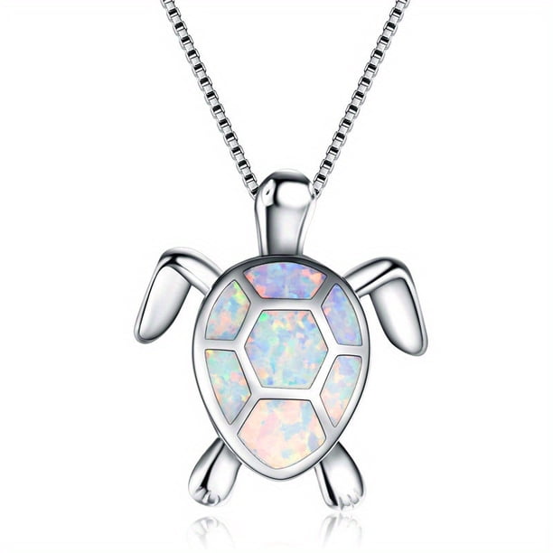 Gorgeous Bohemian Fire Opal Necklace - Silver Color, Blue, White & Green Tortoise Pendants
