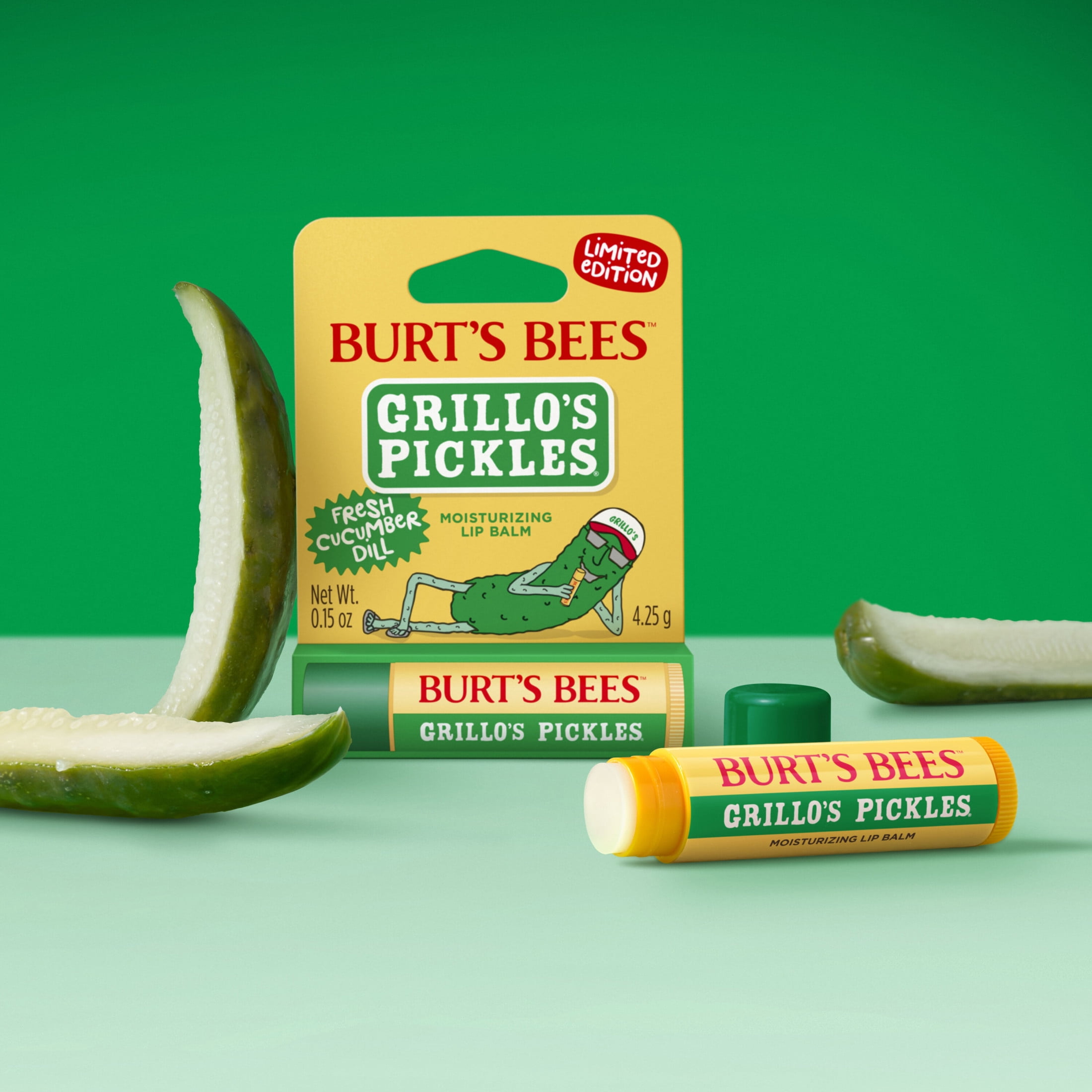 Burt's Bees Grillo's Pickles Moisturizing Lip Balm, Fresh Cucumber Dill Flavor, 0.15 oz