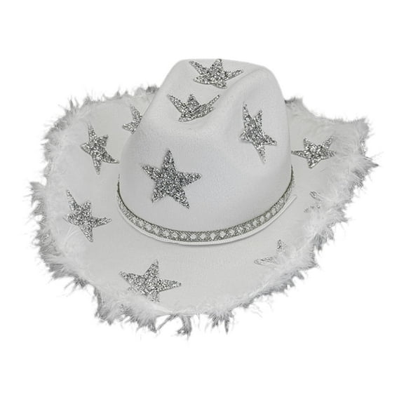 yuksok Cowgirl Hat Glitter Star Cowboy Hat for Fancy Dress Halloween Music Concerts