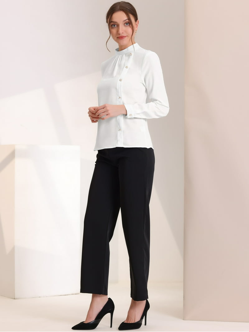 formal dress for women white shirt and black pants Slub Knit Button-Up Shirt for Tall Women in Bright White XL / Extra Tall / Bright White main image 1