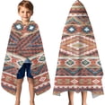 thumbnail image 3 of Boho Red Southwestern Ethnic Pattern Hooded Bath Towel，60"x35" for Ages 3 To 12 Kids, Quick Dry Lightweight Soft Microfiber Hood Beach Towel Cover Up for Kids, 3 of 7