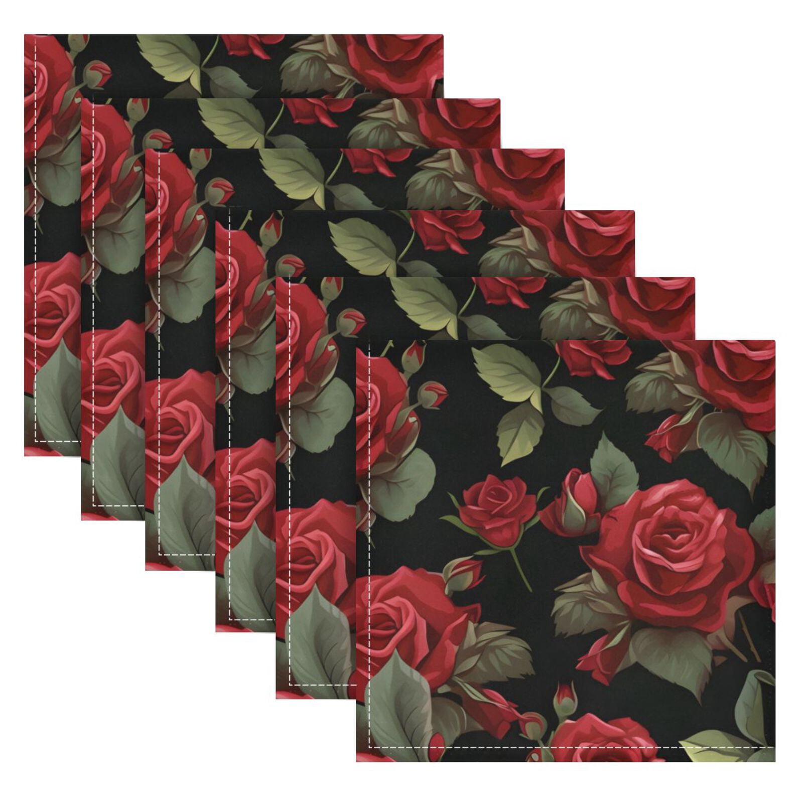 JSTEL Vintage Rose Flowers Floral Cloth Napkins Set of 6, 20x20 Inch Washable and Reusable Napkin for Decoupage Dinner Party Everyday Use