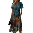 thumbnail image 2 of Womens Short Sleeve V-Neck Halloween Wrap Dress Flowy Midi Halloween Print Casual Sundress Daily Outings Halloween Night Wedding Guest Wear, 2 of 5
