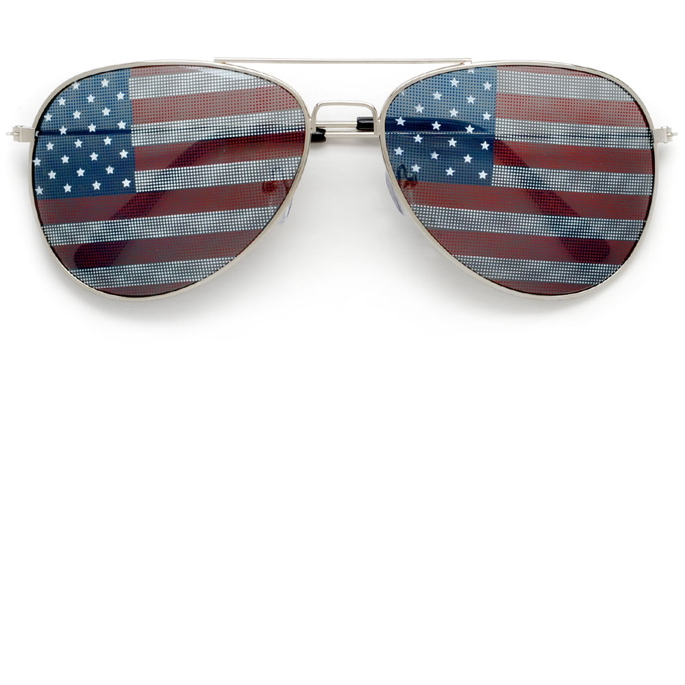 New Patriotic Silver Rectangle Aviator Sunglasses metal frame USA AMERICAN FLAG! 