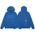 thumbnail image 1 of Broken Planet Letters Foam Print Loose Casual Plus Velvet Hooded Sweatshirt-24737 Blue-L, 1 of 1