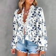 thumbnail image 3 of QQAMB Women's Blouse Lace Floral Printed Long Sleeve Top Tie Front Blouses V-Neck Lantern Shirts, 3 of 8