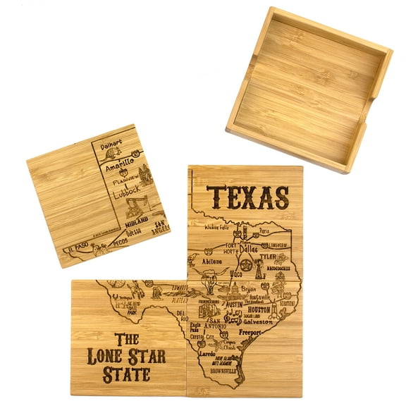 Texas State Puzzle 4 Piece Bamboo Coaster Set with Case