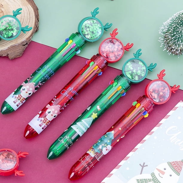 Bolígrafo de lentejuelas navideñas de dibujos animados creativos, bolígrafo de color, bolígrafo de diez colores para estudiantes, papelería, decoración navideña, pequeños obsequios