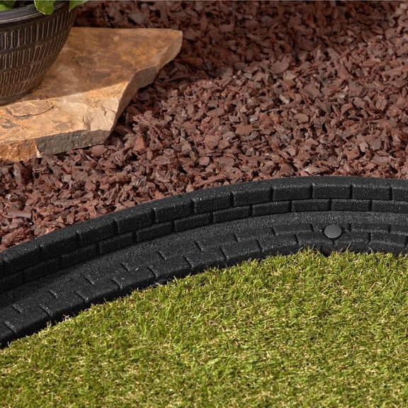 GroundSmart Brickface Landscape Edging, 4' Black Rubber Garden Edging Border, 48 pack