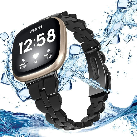 REQO Resin Watch Band Compatible for Fitbit Versa 4/Sense 2 Replacement Bands, Adjustable Wristbands Bracelet Strap with Metal Stainless Steel Buckle for Fitbit Sense 2/Versa 4/Versa 3 for Women Men