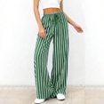 thumbnail image 5 of Dwellite Womens Plus Size Wide Leg Pants Elastic High Waist Striped Casual Palazzo Pants Lounge Trouser with Pockets Green S, 5 of 6