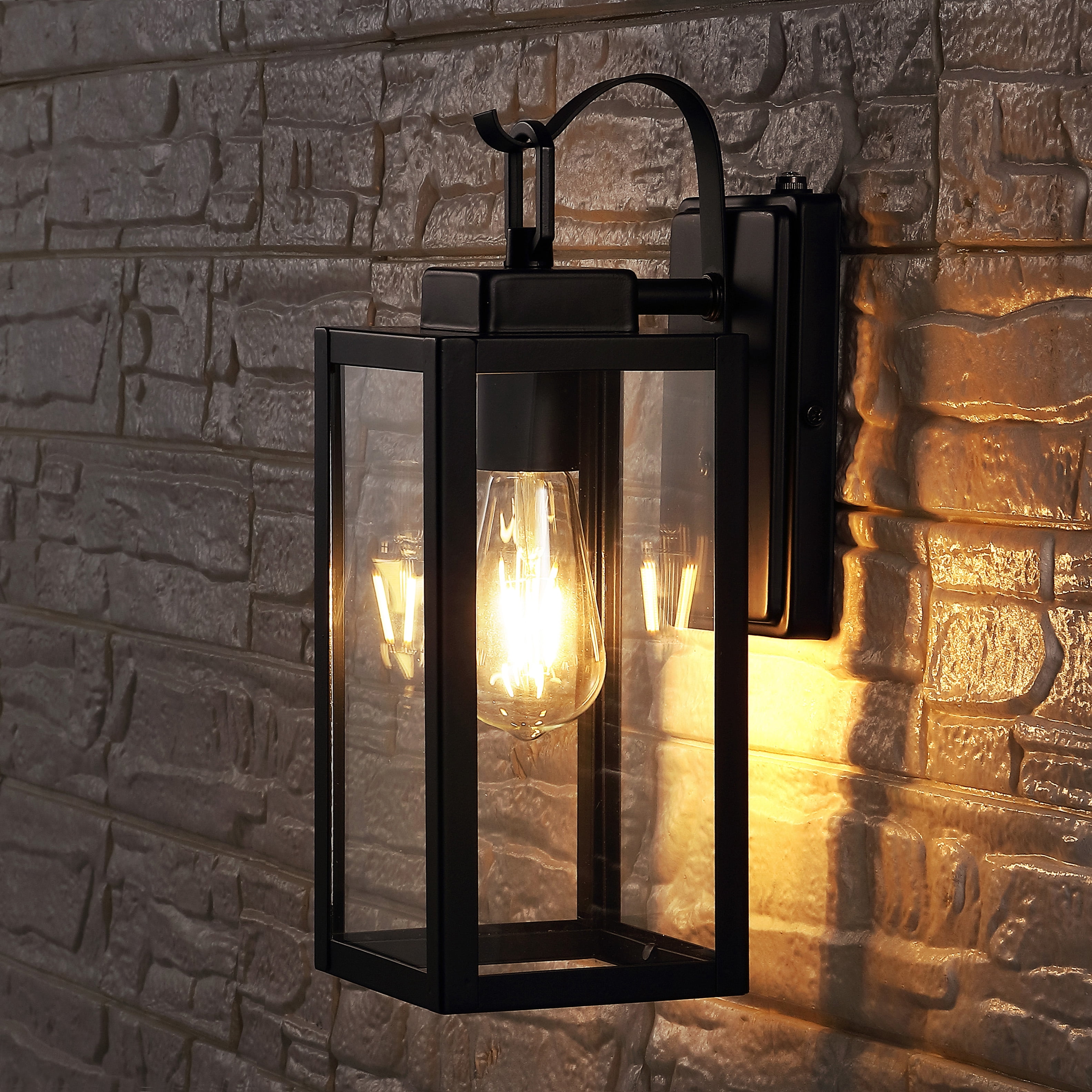 SAFAVIEH Clemens LED Matte Black Metal Wall Sconce with Clear Shade, Set of 2