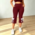 thumbnail image 5 of Cagogo Women Plus Size Capri Leggings High Waisted Yoga Capri Pants Solid Casual Active Capri Pants Regular Fit Workout Beach Cropped Lounge Trousers, Wine 5XL, 5 of 8