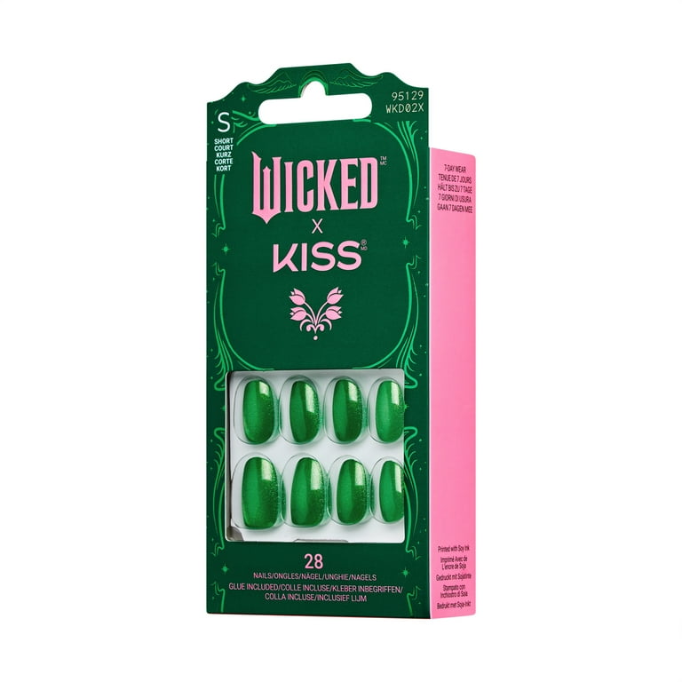WICKED X Kiss Press On Nails, 'You're Green?!', Green, Short Oval