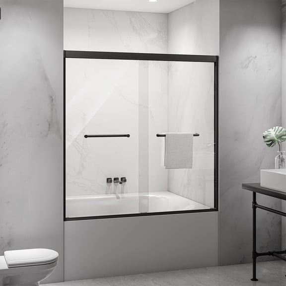 Kaisneo Black Tempered 60 in. W x 60 in. H 0.25 in. Thick Sliding Shower Door