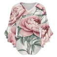 thumbnail image 5 of Pink Peonies Floral Artwork Women's V-Neck Blouse With 3/4 Ruffled Bell Sleeves Casual Top Ladies Blouses, 5 of 7