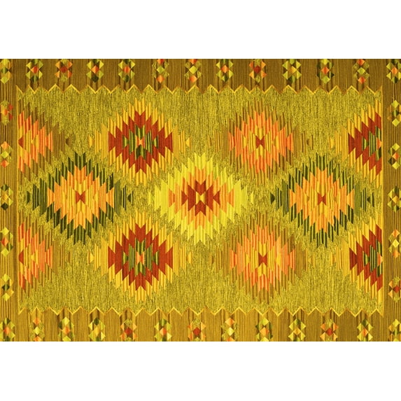 Ahgly Company Machine Washable Indoor Rectangle Southwestern Yellow Country Area Rugs, 2' x 4'