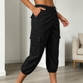 thumbnail image 2 of Kvture Womens Cargo Capris Pants Elastic Waist Hiking Pants Summer Casual Holiday Pants with Pockets Black Pant L, 2 of 9
