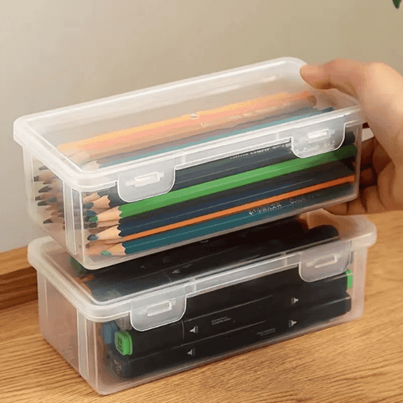 Djiypn 2 Pack Hard Cases, Plastic Translucent Box with Tight Lid, Office Supplies Storage Organizer Box