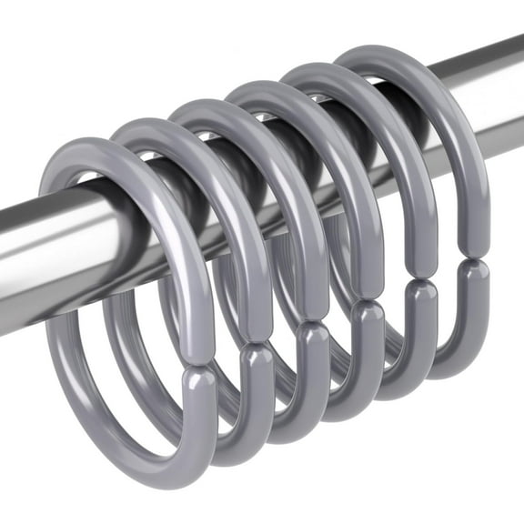 Grey Shower Curtain Hooks Rings, 24 Pcs Plastic Shower Curtain Rings, Plastic Shower Curtain Hooks for Bathroom Shower Rod, Grey Shower Hooks for Bathroom