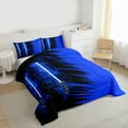 thumbnail image 3 of jejeloiu Neon Light Sword Full Size Comforter Sets,Cartoon Gradient Light Gaming Bedding Comforter Set,Blue Black Bedding Sets For Kids,Luxury Bedroom Decor Reversible,3pcs, 3 of 8