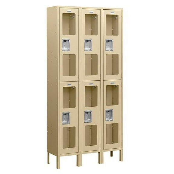 12" Wide Double Tier See-Through Metal Locker - 3 Wide - 6 Feet High - 12 Inches Deep - Tan - Unassembled