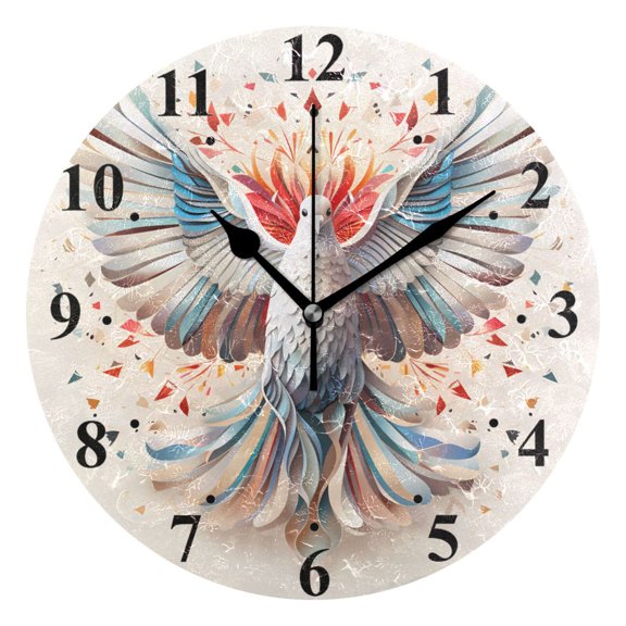 Bird Dove Side Black 10 inch Wall Clocks Non Ticking Easy to Read Battery Decorative for Home Bathroom Kitchen Bedroom Living Room