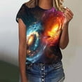 thumbnail image 3 of Women's T-shirts 2025 New Starry Sky Print Shirts Summer Short Sleeve Top Casual Round Neck Blouses Loose Pullover Tops Style 05 M, 3 of 5