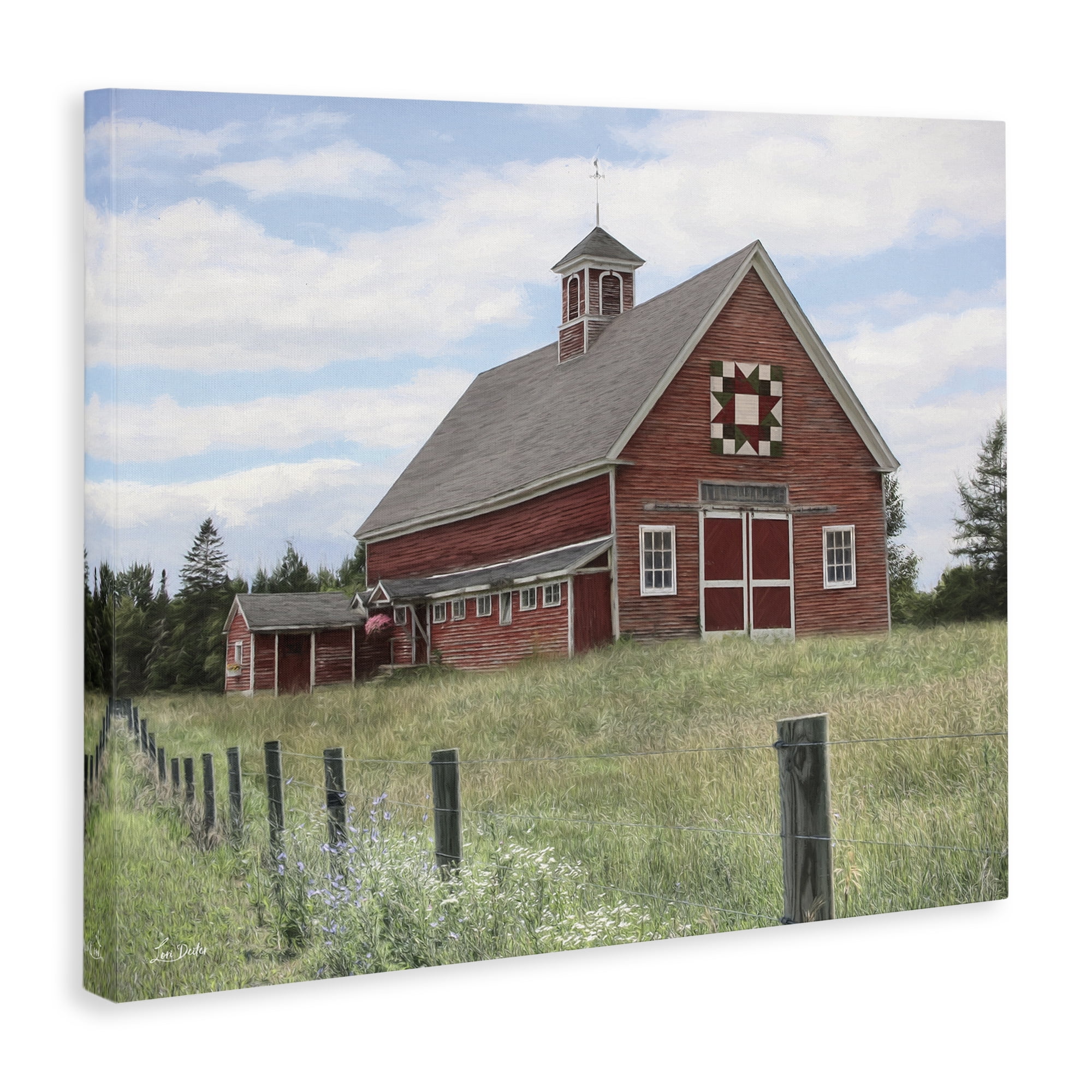 Stupell Industries Rustic Barn Fence Posts Landscape & Nature Painting Wrapped Canvas Art Print Wall Art, 40 x 30