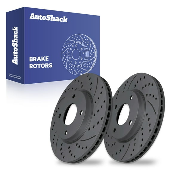 AutoShack 11.01" (279.7 mm) Front Vented Drilled & Slotted Brake Rotors Coated | Replacement for 2007-2012 Nissan Sentra 2007-2012 Nissan Versa | Black Matte Finish | 2-PC Set | BlackShield