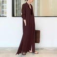 thumbnail image 6 of ZANZEA Womens Long Sleeve Check Plaid /Solid Color Split Skirt Side Long Dress, 6 of 11