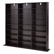 KFFKFF 8-Tier Media Storage Cabinet, 55.91 x 8.66 x 51.18 in Organizer for CDs, DVDs, Books, and Games, Multimedia Shelf for Living Room, Home Office, or Recording Room, Brown