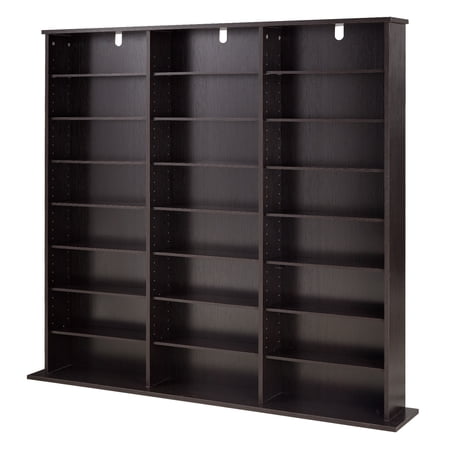 KFFKFF 8-Tier Media Storage Cabinet, 55.91 x 8.66 x 51.18 in Organizer for CDs, DVDs, Books, and Games, Multimedia Shelf for Living Room, Home Office, or Recording Room, Brown
