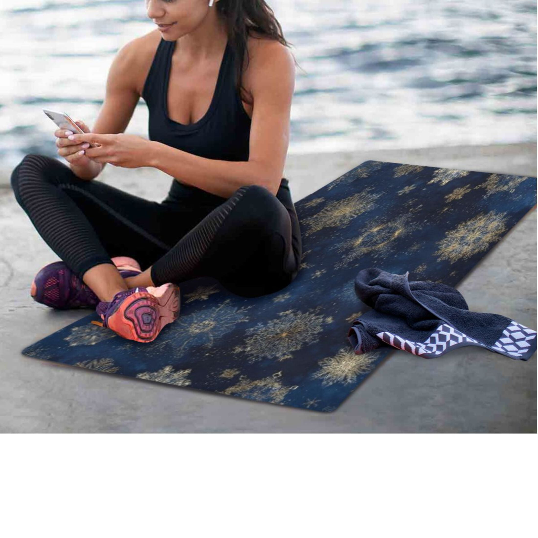 BZSMCE Yoga Mat Women Fitness Mat Snowflake Navy Pattern