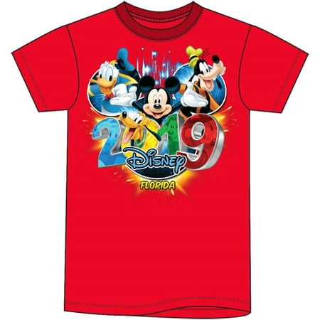 Disney Adult Unisex 2019 Dated Pop Out Mickey Goofy Donald Pluto (FL Namedrop) Medium Red