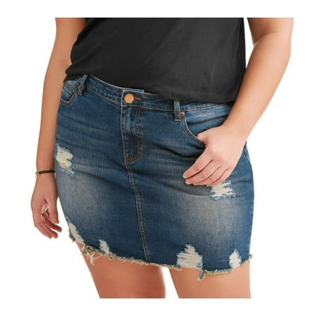 DH by Dollhouse Junior's Plus Destructed Mini Skirt with Fray Hem