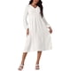 thumbnail image 1 of INSPIRE CHIC Vestido Midi Casual de Manga Larga con Volantes y Cuello en V para Mujeres, Ajuste Plisado, Corte A-Line M Blanco, 1 of 5