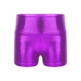 thumbnail image 6 of Yeahdor Kids Girls Gymnastics Dance Outfit Metallic Striped Leotard Sheer Mesh Patchwork Bodysuit with Metallic Shorts Purple 10, 6 of 7