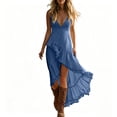 thumbnail image 2 of ClodeEU Women's Spaghetti Strap Irregular Ruffle Hem Boho Maxi Dress,Asymmetrical Flowy Beach Sundress Blue,Women's Plus L, 2 of 6