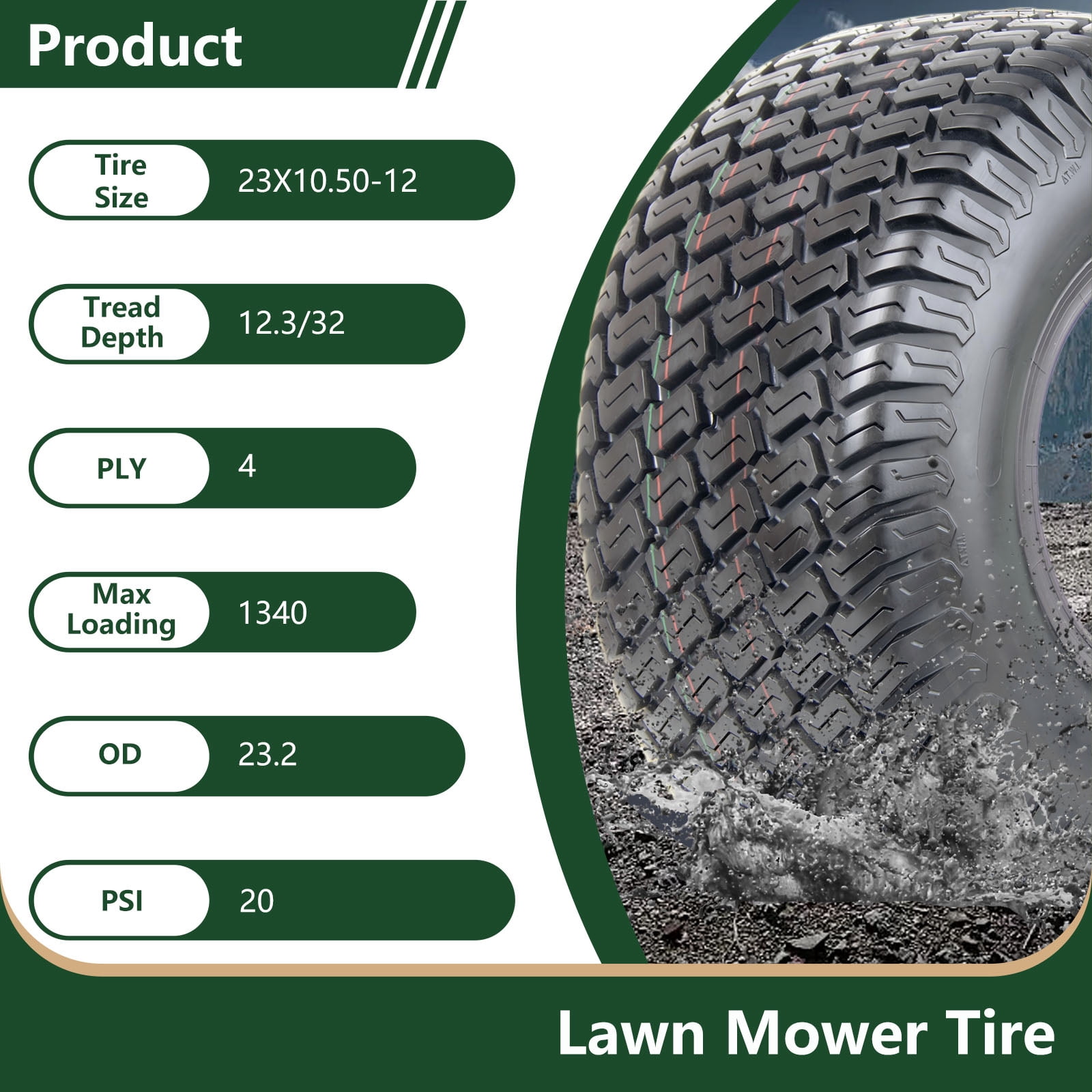 Hi-Run 2 Set SU05 23X10.50-12 Rear 4PR TL Turf Lawn and Garden Tire Fits 23X10.5X12