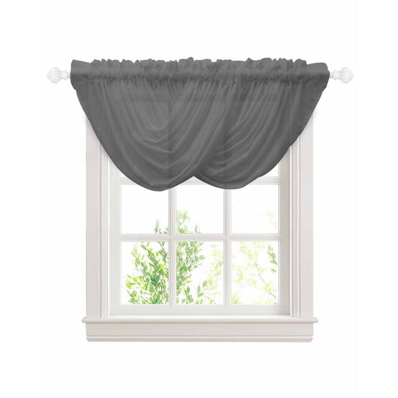Waterfall Valances for Windows, Pure Dark Grey Kitchen Sheer Valance Curtains, Simple Solid Color Rod Pocket Elegant Swag Valances for Living Room Bedroom, 47.2"x38.5", 2 Panel