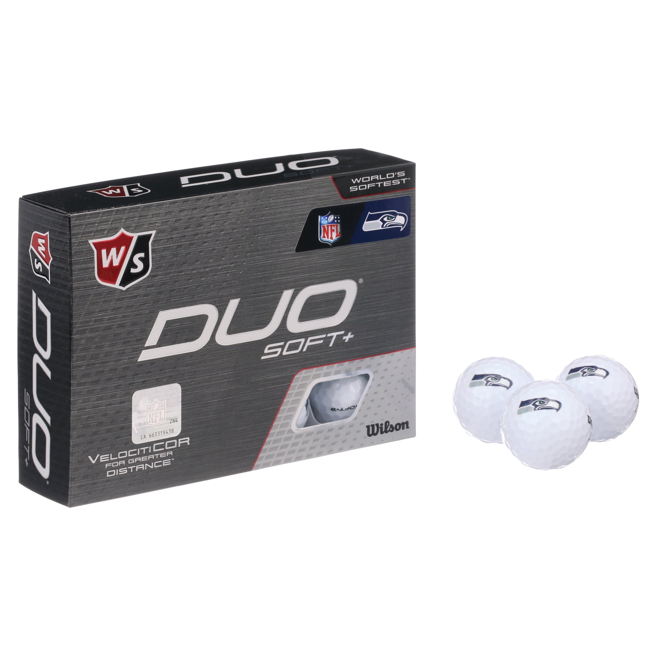Wilson Staff Duo Soft + NFL Golf Balls White, Seattle Seahawks