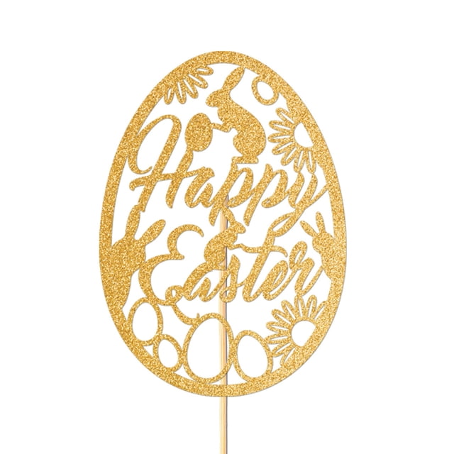 Easter Cake Decorations Gold Paper Cake Topper Pick Alphabet Letter Egg Design 1 PC