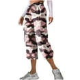 thumbnail image 3 of CFLVAEK Camo Capris for Women Plus Size Cargo Pants with Pockets Loose Fit Wide Leg Hiking Outdoor Cropped Pants Casual Elastic High Waisted Workout Pant Pink M, 3 of 8