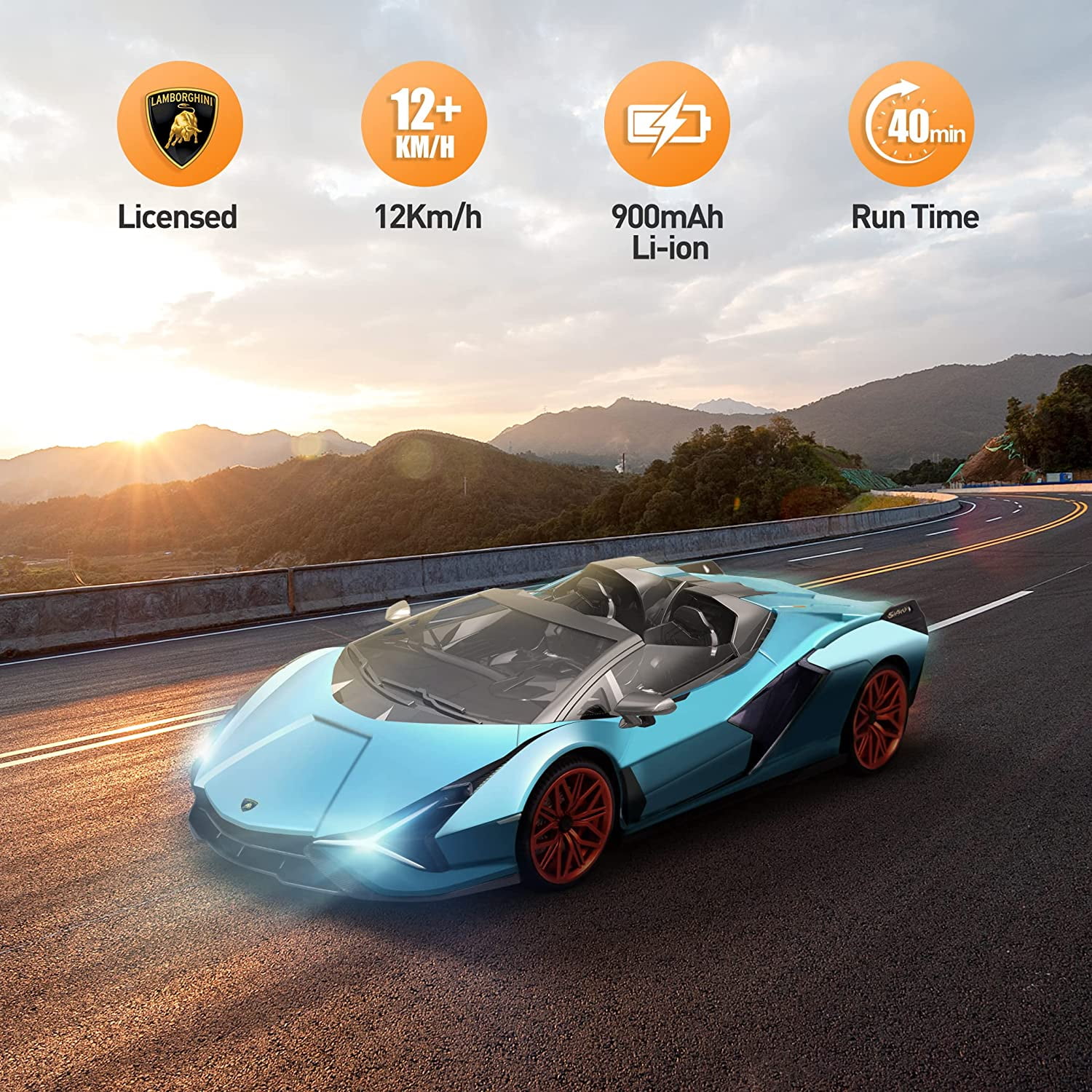 Miebely 1:12 Scale Lamborghini Remote Control Car, 7.4V 900mAh ,2 Battery, 12Km/h Fast, 2.4Ghz, Blue
