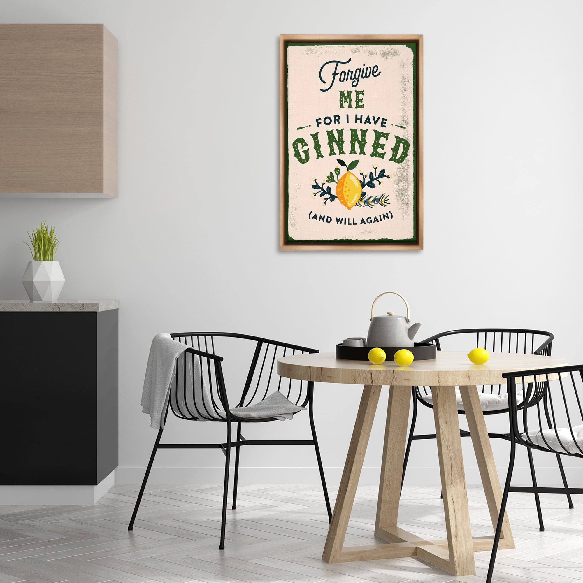 Stupell Industries Forgive Me For I Have Ginned Food & Beverage Painting Brown Floater Framed Canvas Art Print Wall Art, 21 x 31