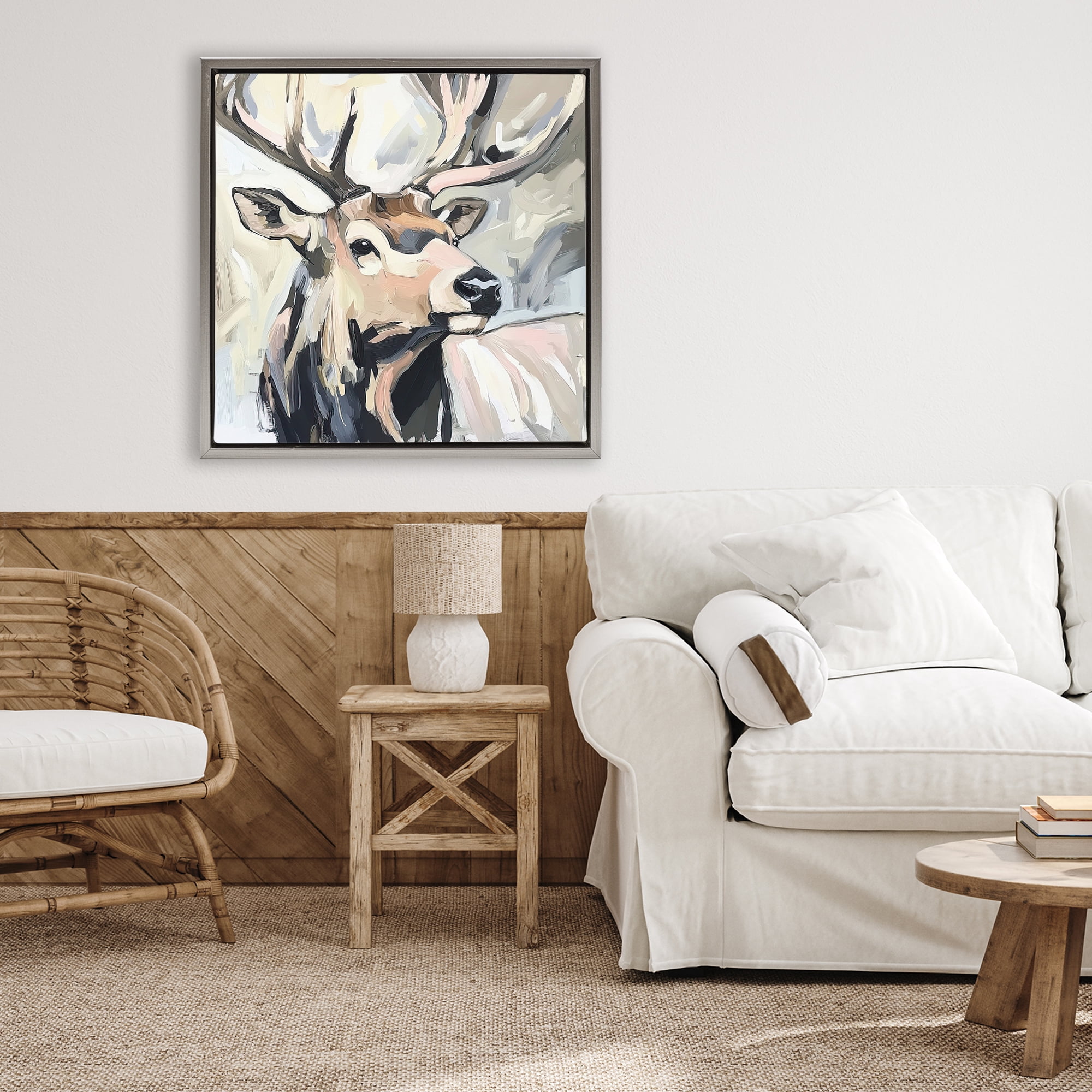 Stupell Industries Neutral Bull Elk Portrait Gray Framed Floater Canvas Wall Art, design by Tina LeCour