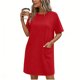 thumbnail image 1 of TaTaai Women's Solid Color Round Neck Short Sleeve Dress with Pockets Casual Fashion Comfortable Stretchy Fabric Midi Dress Soft Breathable for Spring Summer Daily Casual Wear Gift, 1 of 6