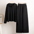 thumbnail image 4 of Conjuntos de Dos Piezas para Mujer, Sudadera de Larga con Cuello en V y Pantalones Anchos, Conjuntos de Chándal para Estar en Casa Negro M, 4 of 10